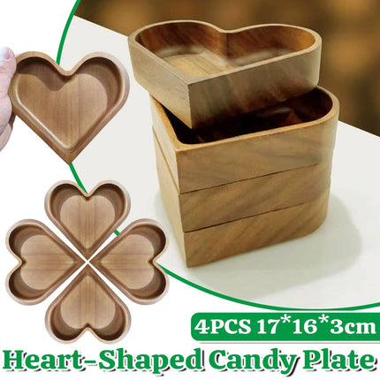 4 Pcs Heart Shaped Solid Wood Serving Tray Set for Candy Nuts Snacks Dry Fruit