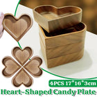 4 Pcs Heart Shaped Solid Wood Serving Tray Set for Candy Nuts Snacks Dry Fruit