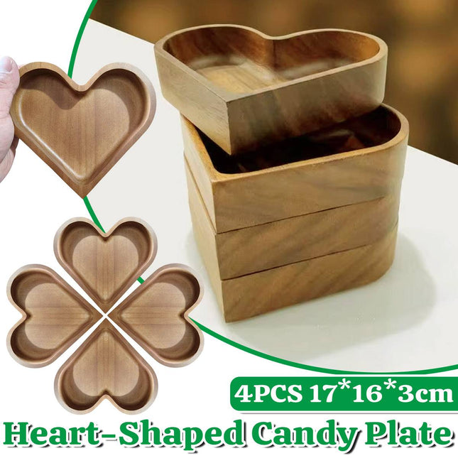 4 Pcs Heart Shaped Solid Wood Serving Tray Set for Candy Nuts Snacks Dry Fruit