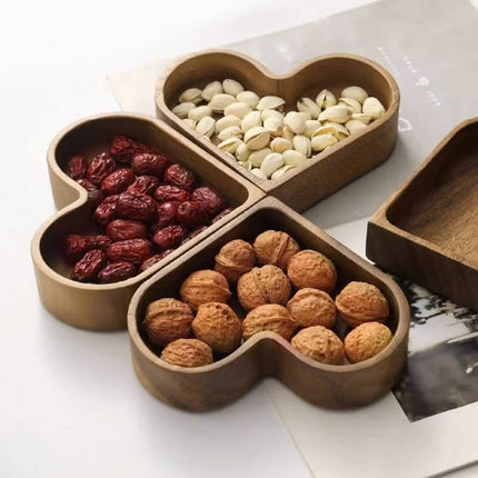4 Pcs Heart Shaped Solid Wood Serving Tray Set for Candy Nuts Snacks Dry Fruit