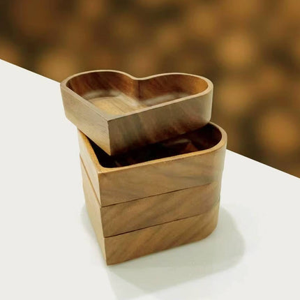 4 Pcs Heart Shaped Solid Wood Serving Tray Set for Candy Nuts Snacks Dry Fruit