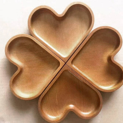 4 Pcs Heart Shaped Solid Wood Serving Tray Set for Candy Nuts Snacks Dry Fruit