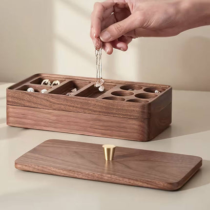 Wooden Jewelry Organizer Box Double Layer Dustproof Storage Case For Bracelet