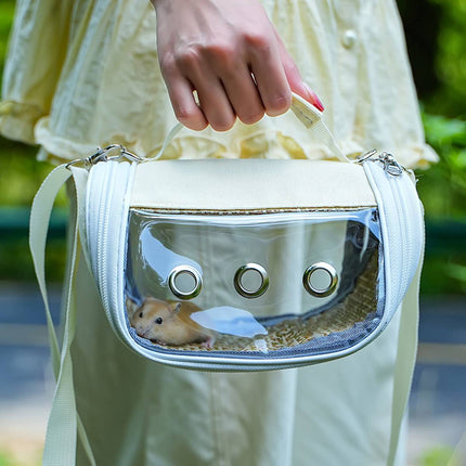 Small Pet Carrying Bag Canvas Rattan Travel Carrier Hamster Bird 20 x 13cm