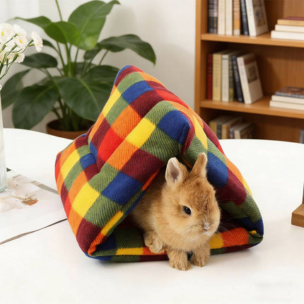 Small Animal Rabbit Hutch Semi Enclosed Hamster House Cozy Warm Sleep Bed Cage