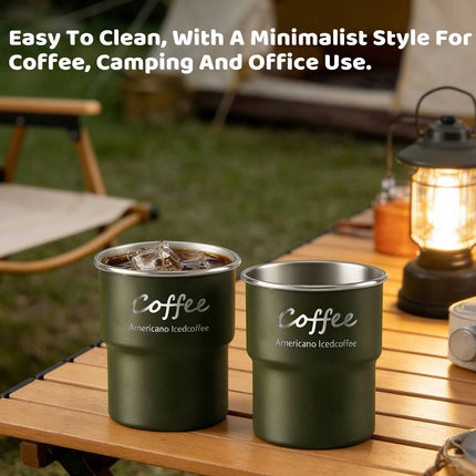 304 Stainless Steel Stackable Camping Cups 300ml Set of 6 - Army Green