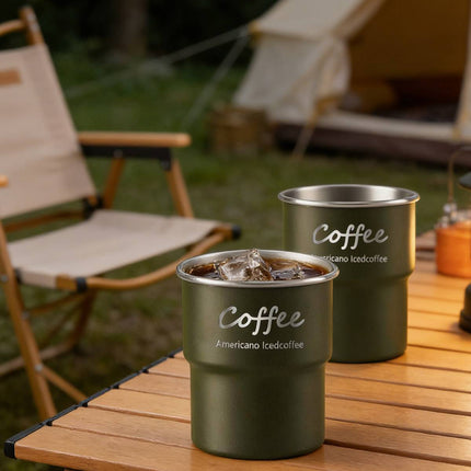 304 Stainless Steel Stackable Camping Cups 300ml Set of 6 - Army Green