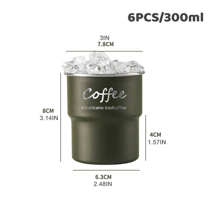 304 Stainless Steel Stackable Camping Cups 300ml Set of 6 - Army Green