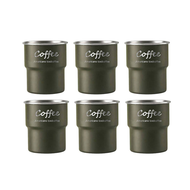 304 Stainless Steel Stackable Camping Cups 300ml Set of 6 - Army Green