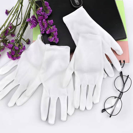 12 Pairs White Cotton Work Gloves Breathable Knit Hand Guard Home Daily Use