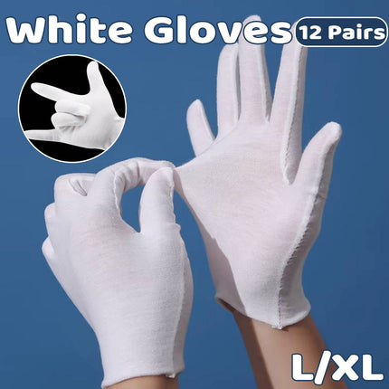 12 Pairs White Cotton Work Gloves Breathable Knit Hand Guard Home Daily Use
