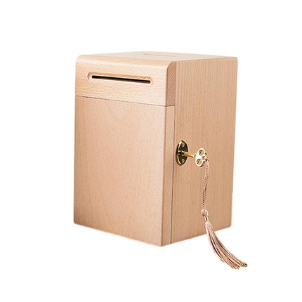 Lockable Wooden Money Box with Key Coin Bank Storage Box Home Desk AU