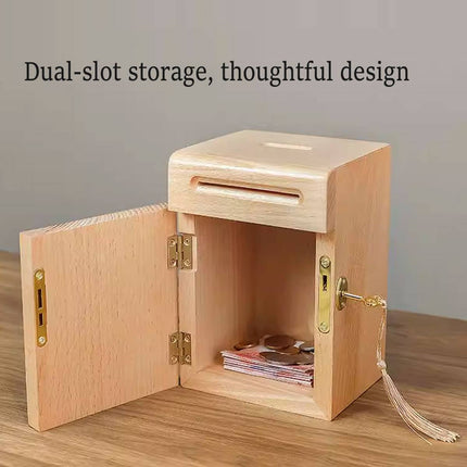 Lockable Wooden Money Box with Key Coin Bank Storage Box Home Desk AU