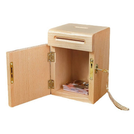 Lockable Wooden Money Box with Key Coin Bank Storage Box Home Desk AU