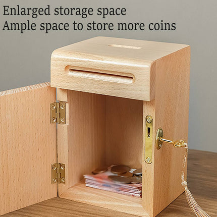 Lockable Wooden Money Box with Key Coin Bank Storage Box Home Desk AU