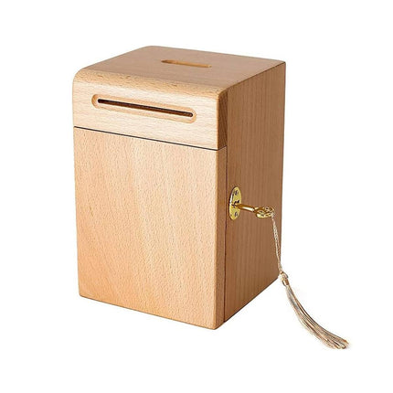 Lockable Wooden Money Box with Key Coin Bank Storage Box Home Desk AU