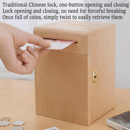 Lockable Wooden Money Box with Key Coin Bank Storage Box Home Desk AU