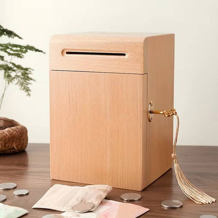 Lockable Wooden Money Box with Key Coin Bank Storage Box Home Desk AU