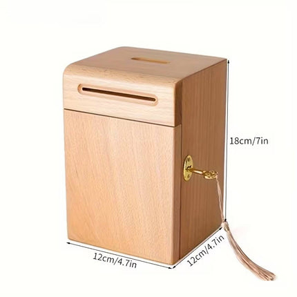 Lockable Wooden Money Box with Key Coin Bank Storage Box Home Desk AU