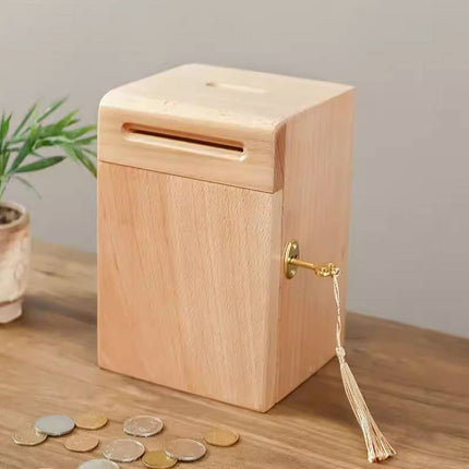 Lockable Wooden Money Box with Key Coin Bank Storage Box Home Desk AU