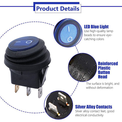 5Pcs/Set 12V 20A Car Spst Auto Marine Boat Round On/Off Rocker Waterproof Switch