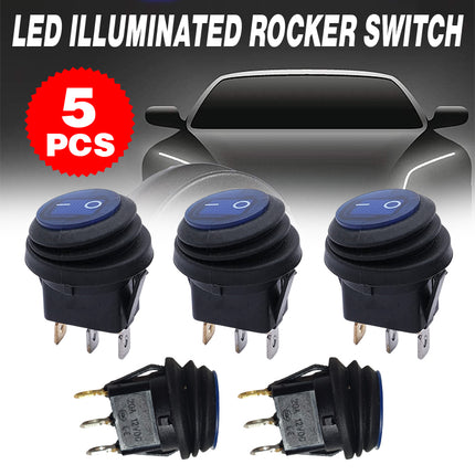 5Pcs/Set 12V 20A Car Spst Auto Marine Boat Round On/Off Rocker Waterproof Switch