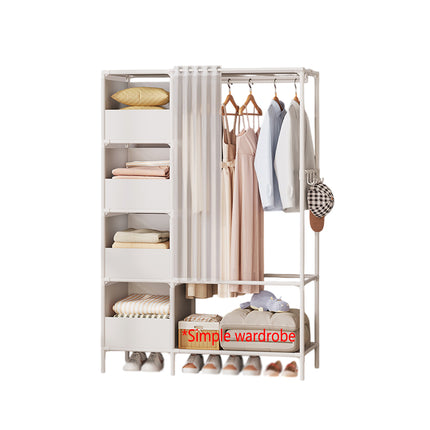 Simple Wardrobe with Curtain Large Capacity Storage Organizer for Home Bedroom