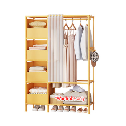 Simple Wardrobe with Curtain Large Capacity Storage Organizer for Home Bedroom