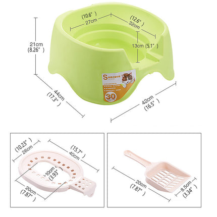 Cat Litter Box Open Toilet Green Squat Style Pet Tray Easy Clean Plastic Kitty