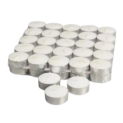 Long Lasting Tealight Candles Set 50PCS White Smokeless Paraffin Wax Cup