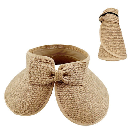 Women Roll Up Sun Visor Wide Brim Straw Hat Summer Foldable UV Protection Cap