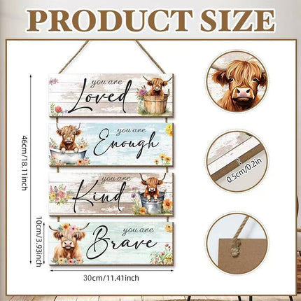 Highland Cow Hanging Plaque Decoration Rustic Style Durable Wood Material
