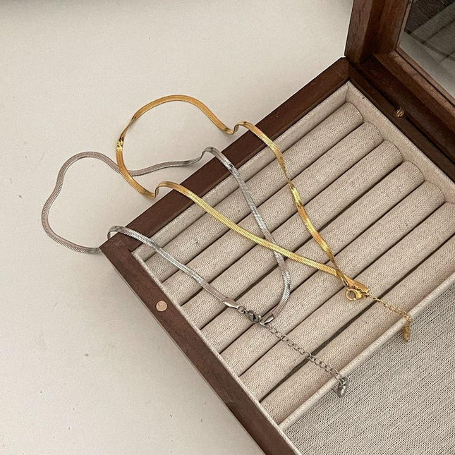 Titanium Steel Flat Snake Bone Necklace Chain Choker For Men Women Jewelry Gifts - Aimall