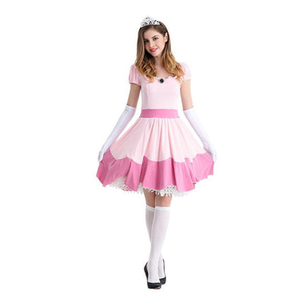 Ladies Princess Peach Costume Super Mario Pink Fancy Dress Party Halloween AU