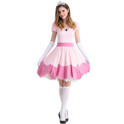 Ladies Princess Peach Costume Super Mario Pink Fancy Dress Party Halloween AU