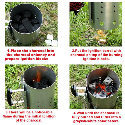 BBQ Chimney Charcoal Starter Stainless Steel Fire Lighter Camping 27 x 17cm