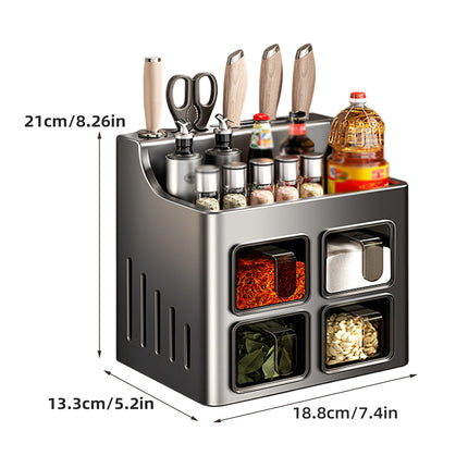 Multifunctional Wall-Mounted Spice Rack with Knife Holder Space Saving Stable