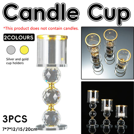 3pcs Tall Glass Candlestick Ornaments Crystal Sphere Metal Accent Candle Cups