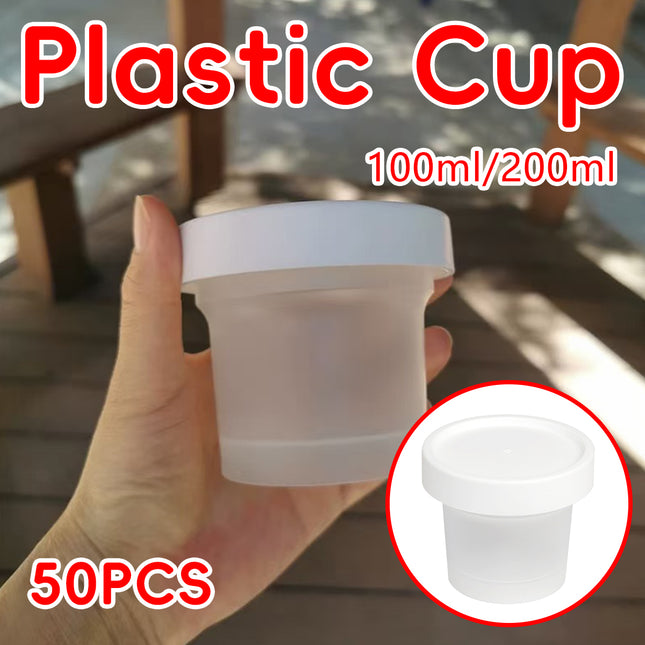 50 Pcs Plastic Cup Packaging Boxes With Leakproof Lids 100 or 200ml
