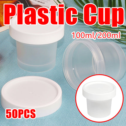 50 Pcs Plastic Cup Packaging Boxes With Leakproof Lids 100 or 200ml