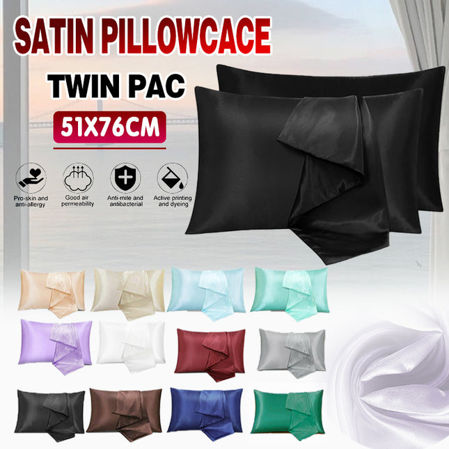 2X Satin Pillow Case Bedroom Pillowcase Cushion Covers Home Decor Luxury Slip
