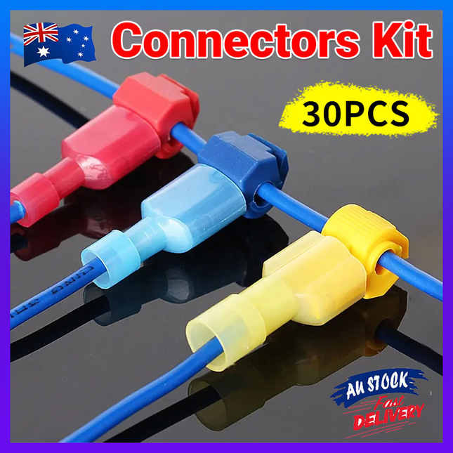 30Pcs T-Tap Electrical Wire Crimp Terminals Quick Splice Cable Connectors Kit