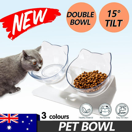 Double Cat Bowl Pet Bowls Stand Dog Elevated Feeder Food Water Raised Lifted AU - Aimall