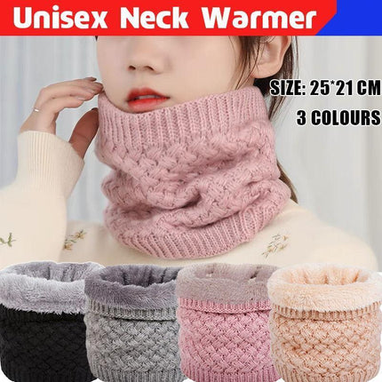 Neck Warmer Tube Winter Knitted Scarf Thermal Fleece Thicken Chunky Unisex Snood - Aimall