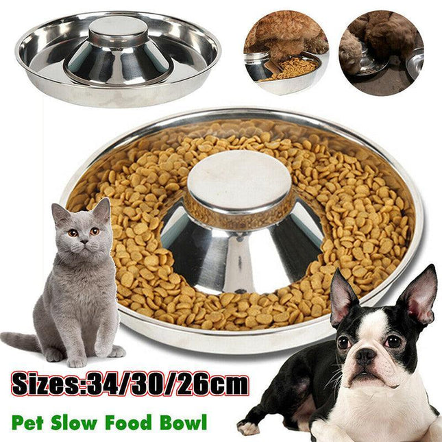 Feeder Bowl Stainless Dish Puppy Dog Pet Cat Litter Food Feeding Weaning Home AU - Aimall