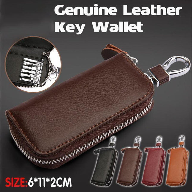 Genuine Leather Key Wallet Zipper Coin Bag Storage Card NFC Pouch Purse 4Colours - Aimall