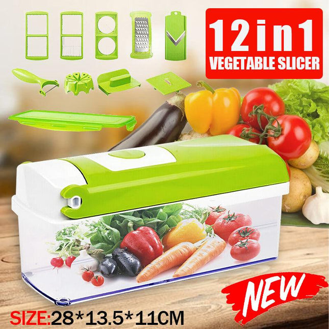 12IN1 A Food Slicer Dicer Nicer Container Chopper Peeler Vegetable Fruit Cutter - Aimall