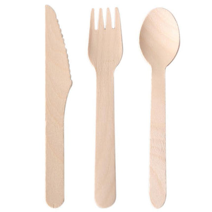 Wooden Cutlery Set Disposable Bamboo Wood Bulk Buy Forks Spoons Knives Party Eco - Aimall