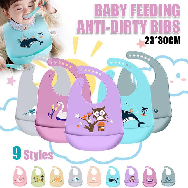 Baby Feeding Bib Apron Smock Silicon Waterproof Easy Clean 0-6 Kid Toddler Pouch - Aimall
