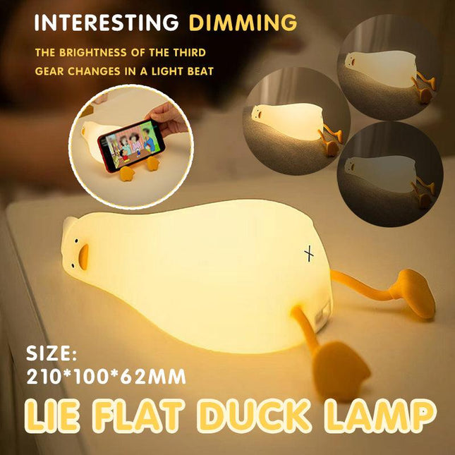 Lying Flat Duck Night Light Silicone Pat Lamp Cartoon Cute Children Nightlights - Aimall